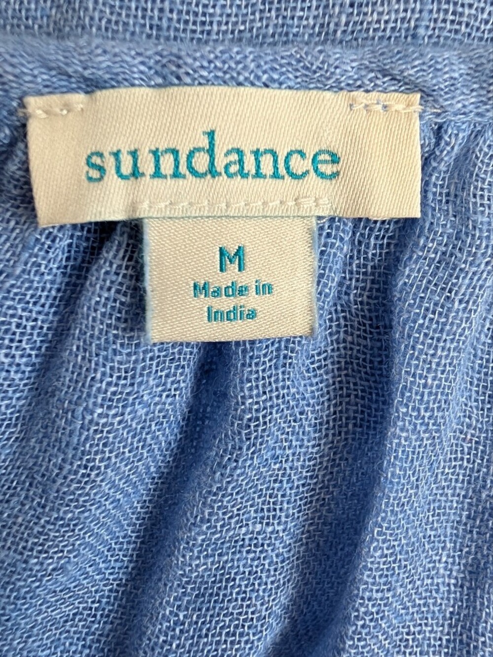 Sundance Linen Light Blue Boho Tassel Peasant Blouse - M - Picture 2 of 14